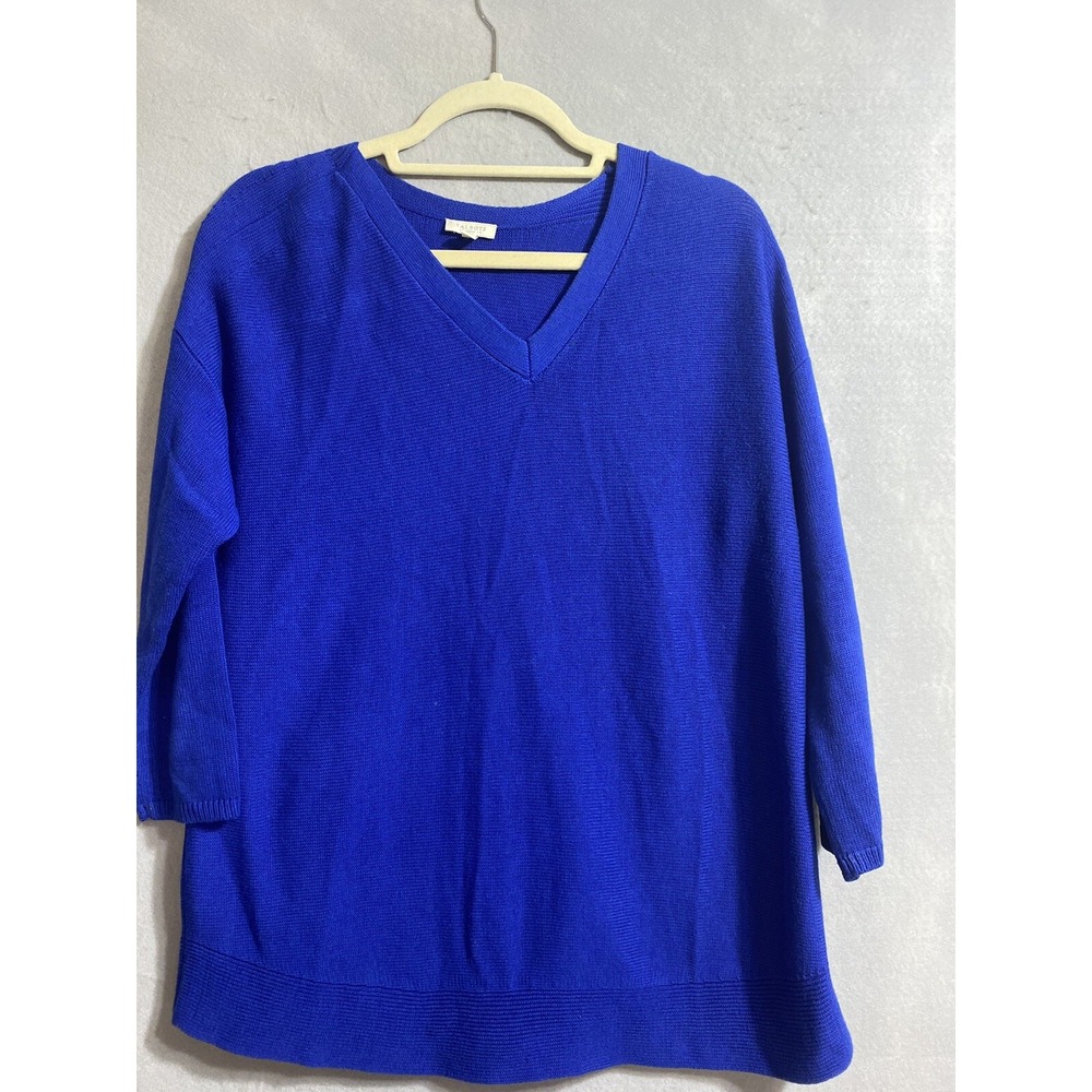 Talbots  Women's  Blue Cable Knit 3/4 Sleeve Pullover Sweater Cotton Blend SZ X